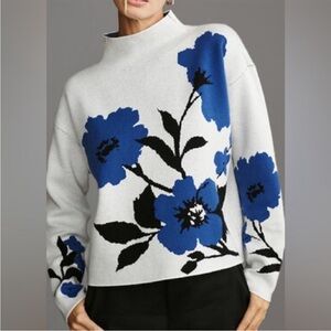 Maeve Blue Floral Turtleneck Sweater